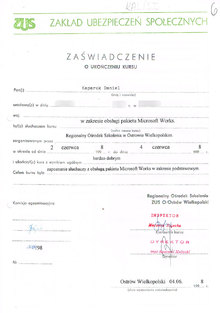Zaświadczenie o ukończeniu kursu w zakresie obsługi pakietu Microsoft Works